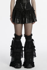 Schwarzer mehrschichtiger Rock mit Schnürung aus Mesh für Damen im Punk-Stil